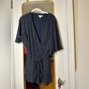 Navy Loralette Wrap Top with White Polka Dot